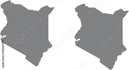 Gray Map of Kenya with Administrative Districts and Borders Vector