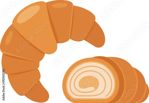 Croissant and Pastry Illustration Isolated on Transparent Background French Bakery Concept