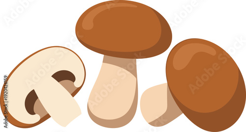 Fresh Brown Mushrooms Isolated on Transparent Background Organic Produce Concept