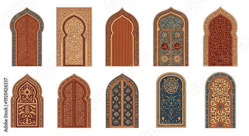 Ornate Islamic Archway Collection in Pixel Art Style