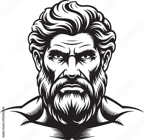 Illustration of bearded man with angry face