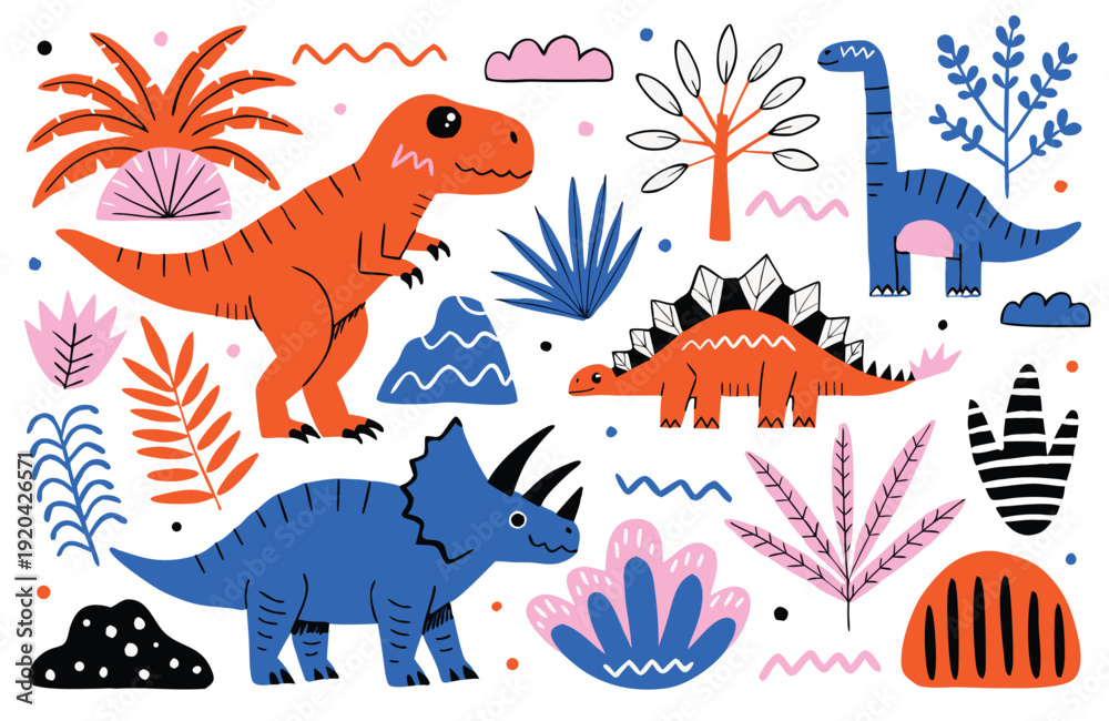 Fototapeta premium Cute Hand Drawn Dinosaur Prehistoric Animal Doodle Vector