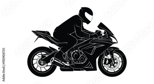A dynamic black silhouette of a motorcyclist riding a sleek sportbike showcasing speed and motion silhouette high quality professional detailed modern