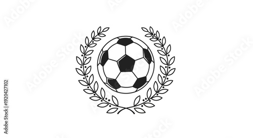 Classic soccer ball with laurel wreath symbolizing victory and achievement isolated white background