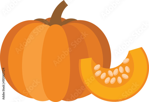 Orange Pumpkin with Cut Section Isolated on Transparent Background Autumn Harvest Concept