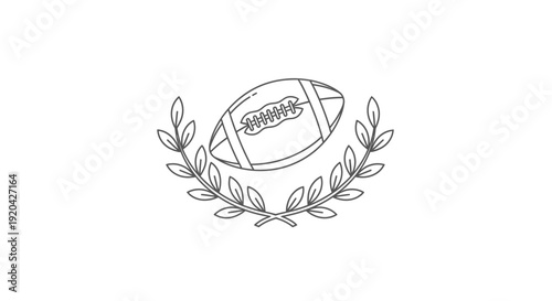American Football Ball with Laurel Wreath Emblem, isolated white background