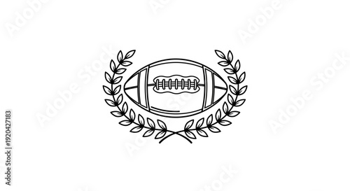 American Football Ball with Laurel Wreath Icon, Rugby Sports Award Symbol on Isolated White Background
