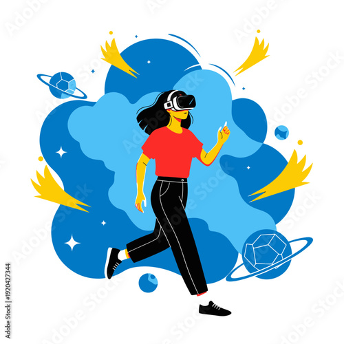 Young Person Exploring Digital Space with a Vr Headset Experiencing an Immersive Virtual Reality Metaverse