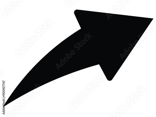 Black curved arrow icon pointing towards upper right corner