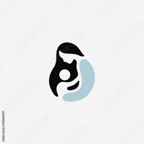 Childcare vector logo design, minimalist aesthetic, abstract mother and child figure
