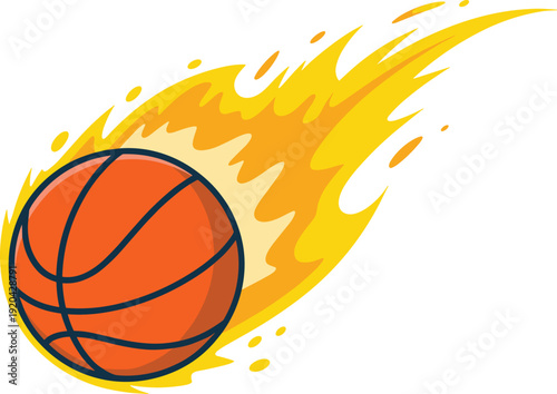 Blazing Basketball Speeding Through Flames Isolated on Transparent Background Sports Energy Concept