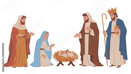 Nativity scene with mary joseph and the three wise men