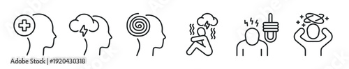 Mental health thin line icon set. Web minimal icons