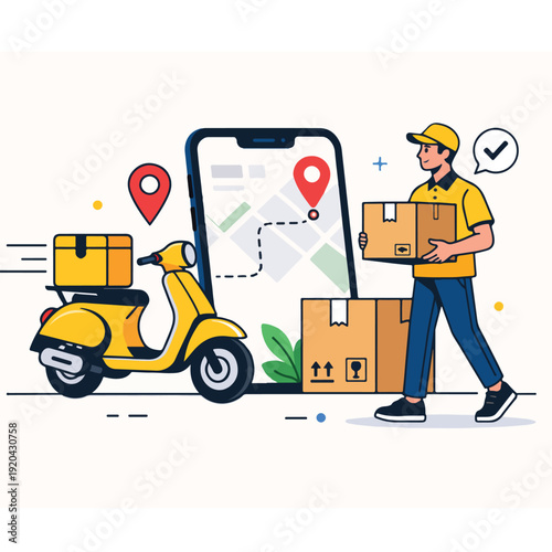 Fast Logistics and Courier Delivery Service Flat Vector Illustration