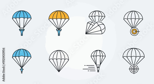Parachute Icons Set: Skydiving and Extreme Sports