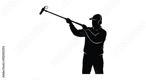 A golfer prepares to swing captured in a stark black silhouette against a plain white background silhouette high quality professional detailed