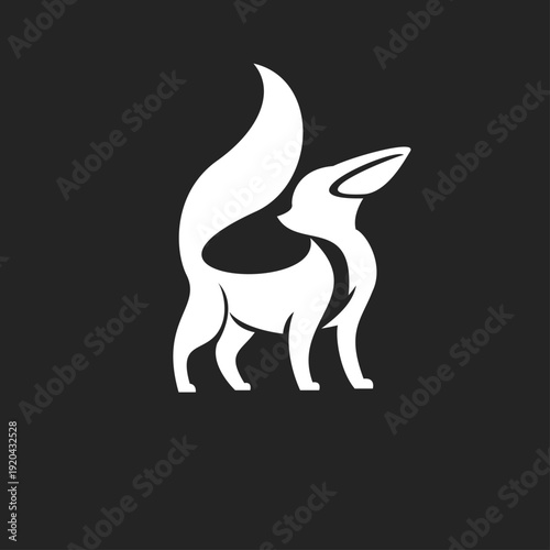 Elegant Minimalist White Fox Silhouette Looking Up on Dark Background