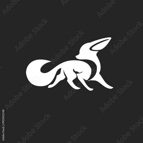 Stylized White Fox Logo Design on Black Background