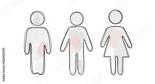 Hand-drawn sketch style icons representing male and female figures, symbolizing gender identity, diversity, and human representation in a minimalist design.