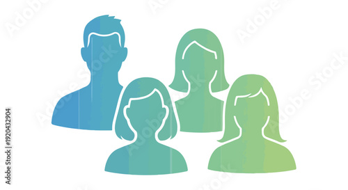Diverse group of four people represented by simple, modern silhouette icons with a gradient color scheme