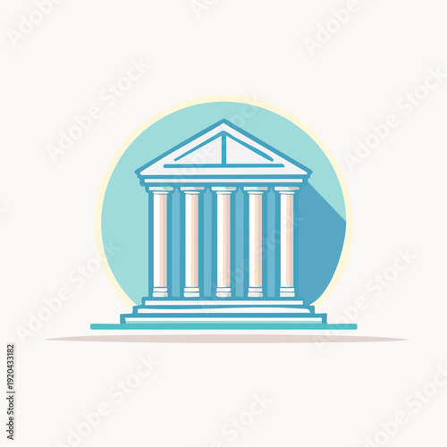 Elegant classical architecture icon representing authority, justice, or education in a modern flat design
