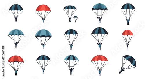 Parachuting icons set. Skydiving sport concept. Vector