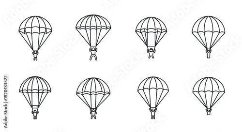 Parachuting icons set, skydiving sport, vector illustration