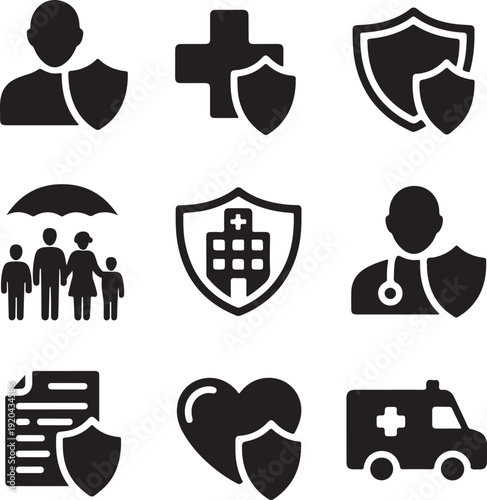 Healthcare and Insurance Protection Icon Set