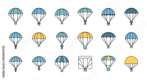 Parachute vector icons set, skydiving and extreme sports