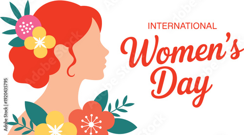Red Haired Woman Celebrating International Womens Day with Flowers