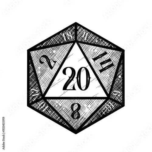Twenty sided d20 gaming dice for tabletop role playing games, vector illustration