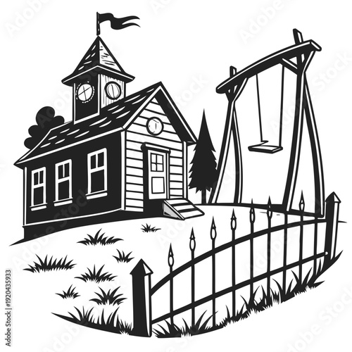 Spooky Haunted House Silhouette with Graveyard Halloween Vector