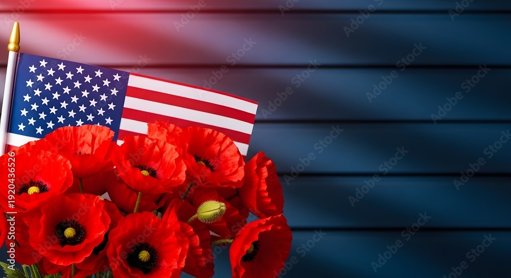 Obraz premium Celebrating flag day with patriotic spirit and red poppies