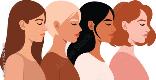Diverse Women Profiles Side View