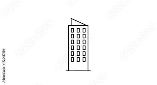 Modern City Building Skyscraper Line Art Icon, isolated white background