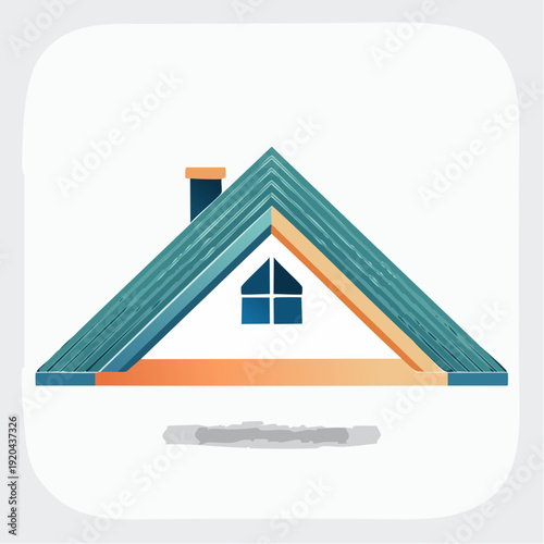 House Roof Design with Window and Chimney Symbol