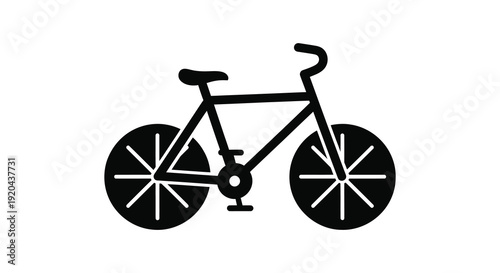 A simple black graphic depicts a classic bicycle design focusing on form and shape a striking silhouette high quality professional detailed