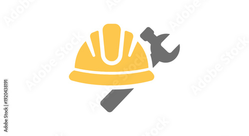 Construction Hard Hat and Wrench Icon symbolizing industry, engineering, and maintenance services