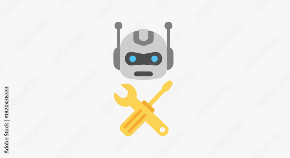 Obraz premium Conceptual Icon Representing AI Robot System Maintenance, Development, and Technical Support Solutions