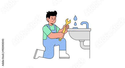 Professional plumber fixing a dripping faucet on a bathroom sink, illustrating maintenance and repair service