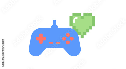 Gaming Controller and Pixel Heart Icon Representing Love for Video Games