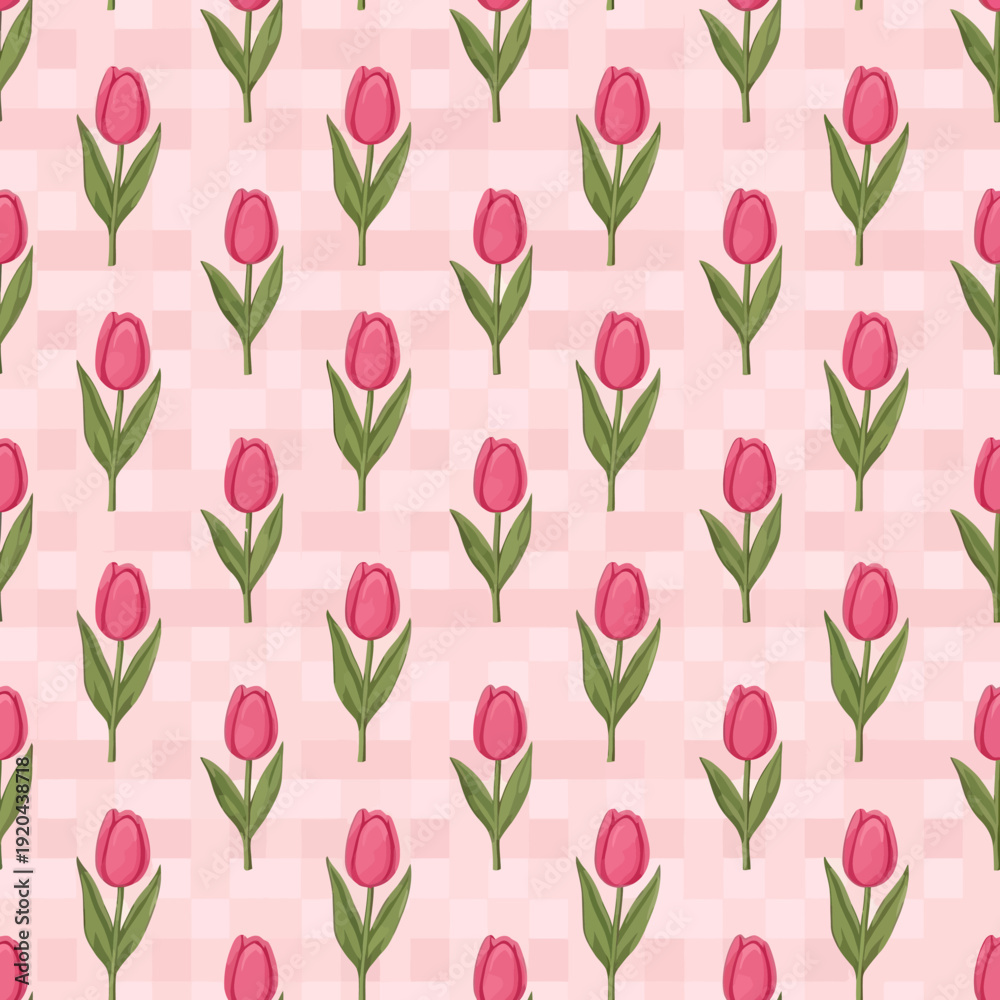 Obraz premium Pink Tulip Pattern on Light Background.