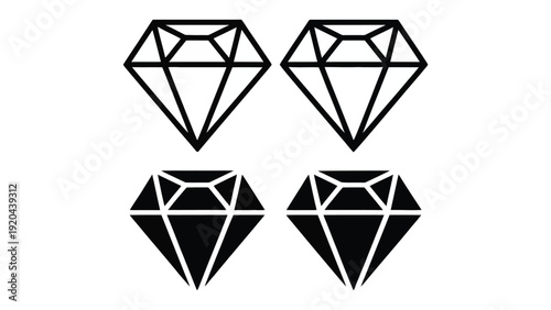 Minimal diamond gem icon set luxury crystal jewelry symbol outline and solid gemstone illustration premium treasure concept