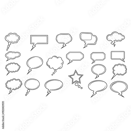 Collection of various speech bubbles and text frames for comics or cartoons