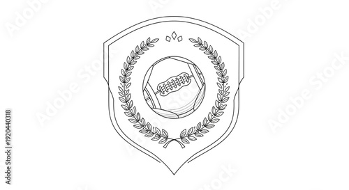 American Football in Shield with Laurel Wreath Crest on Isolated White Background