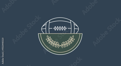 American Football with Laurel Wreath Emblem on Dark Blue Background