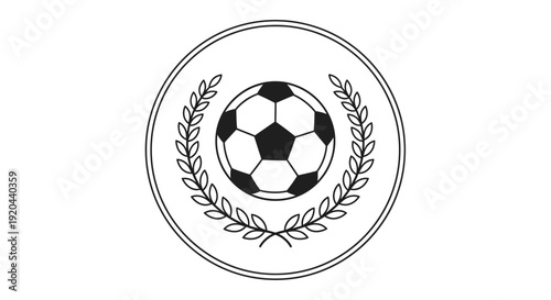 Classic soccer ball with laurel wreath and circular border on isolated white background