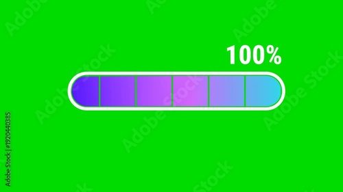 Pink purple blue gradient loading bar animation on green screen background