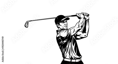 Black and White Golf Swing Silhouette Vector Illustration