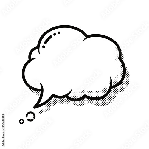 A black and white illustration of a comic speech bubble